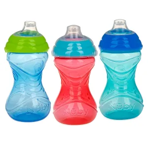 Nuby Clik-It Soft Spout No-Spill Easy Grip Sippy Cup for Boys - (3-Pack) 10 Oz - 6  Months