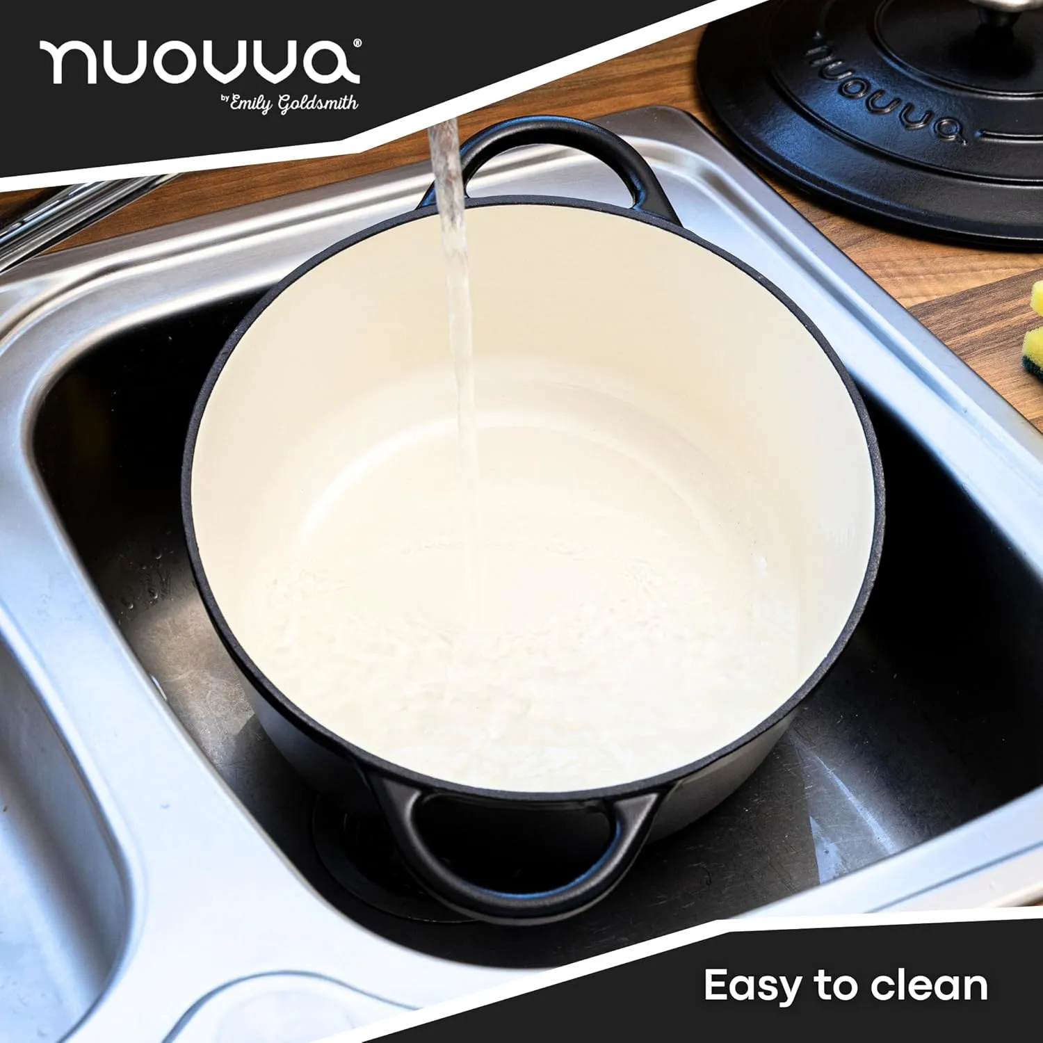 Nuovva Enamelled Cast Iron Dutch Oven Pot with Lid – 6.4 Quart Non Stick Casserole Pot – Heavy Duty & Oven Safe up to 500° F for Bread Baking, Braising, Stews, Roasting – 28cm Black