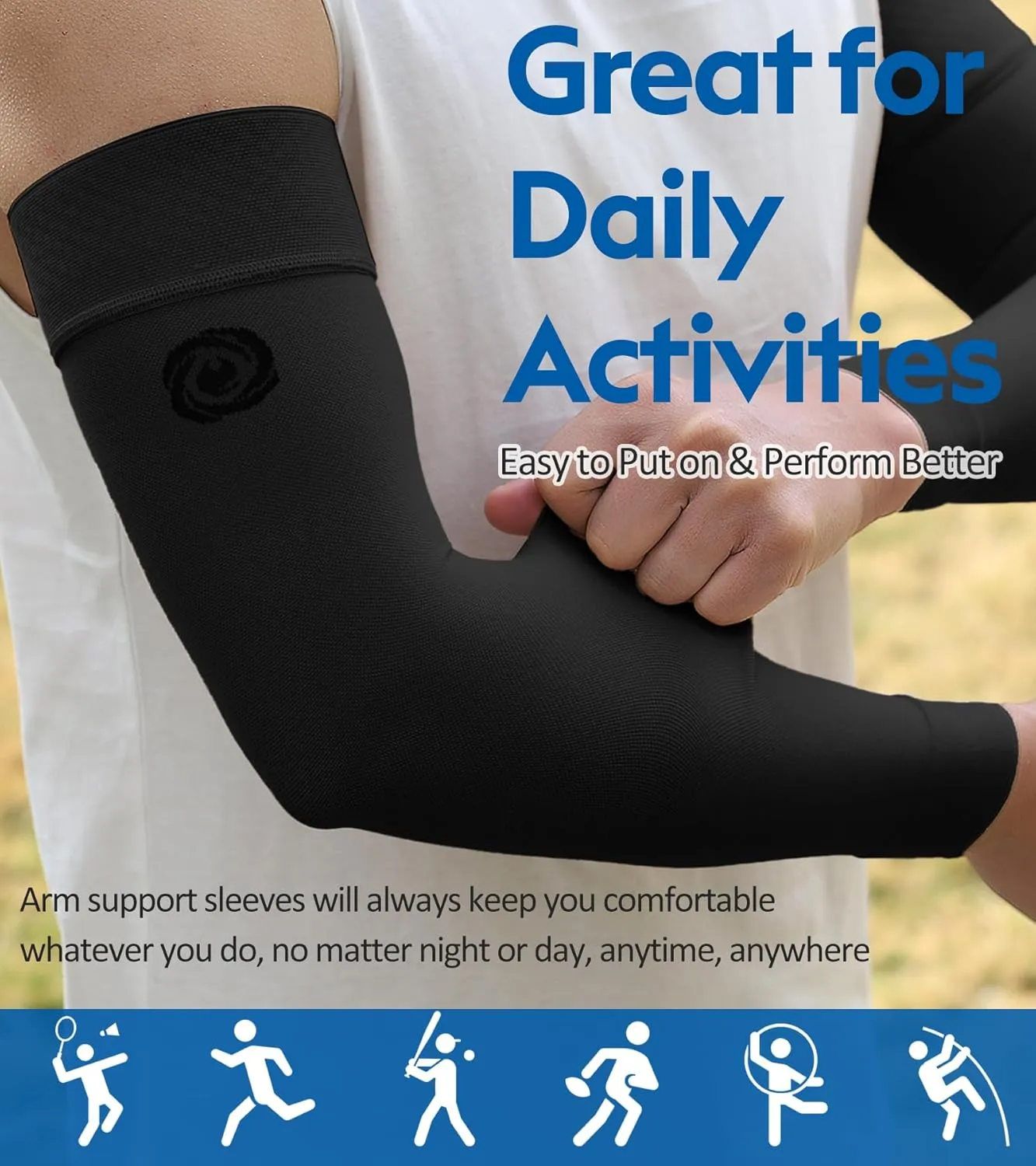 NURCOM® Medical Compression Arm Sleeve for Men Women, 2 Pack, 20-30mmHg with Silicone Band for Lymphedema, Lipedema, Pain Relief, Edema, Swelling, Post Surgery Recovery, Black 2XL