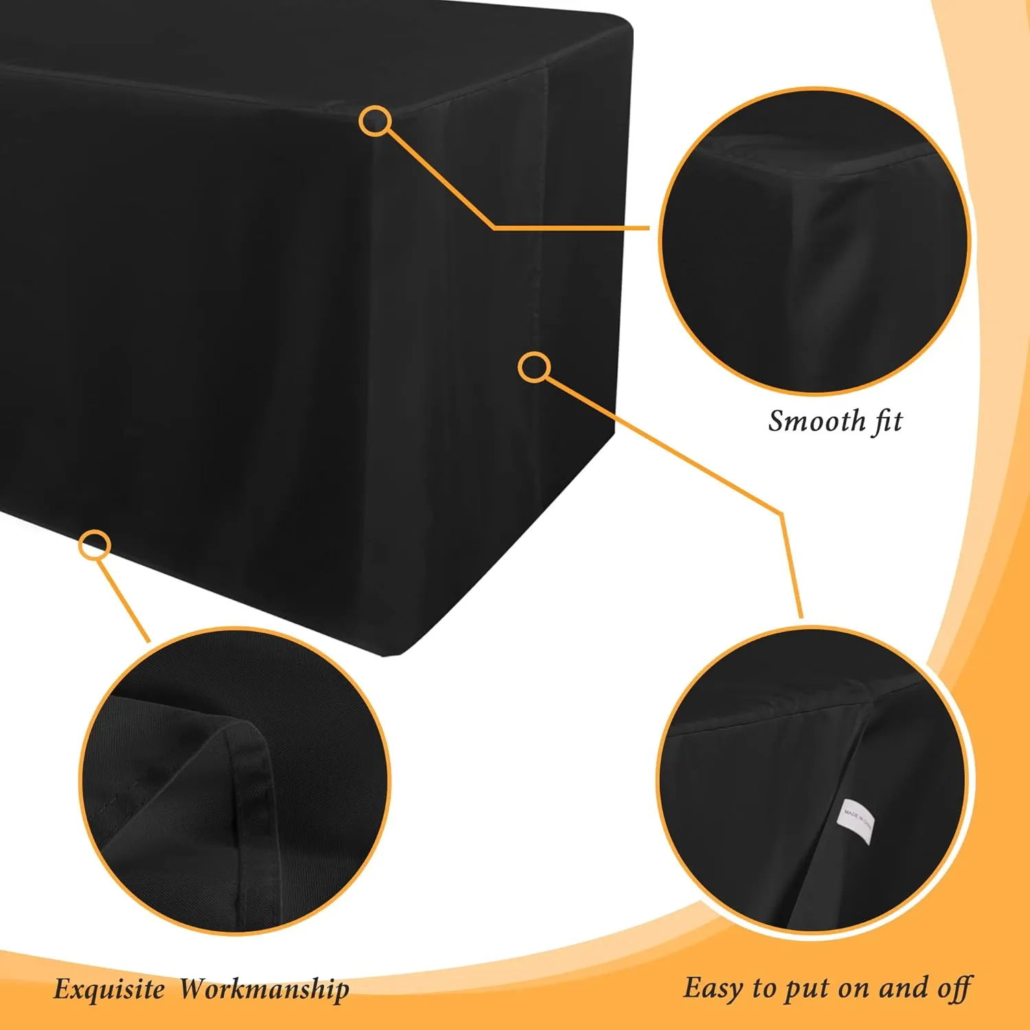 Obstal 4 Pack Black Tablecloth Fitted Table Clothes for 6 Foot Rectangle Tables - Water Resistant Washable Fabric Polyester Rectangle Table Cover for Outdoor/Indoor Uses?72L x 30W x 30H Inches, Black?