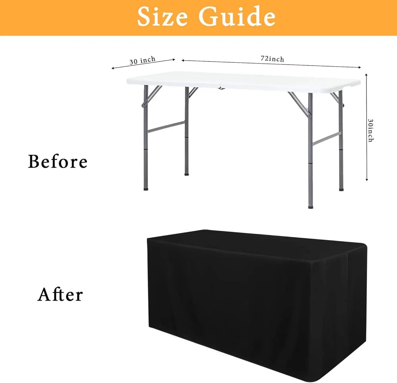 Obstal 4 Pack Black Tablecloth Fitted Table Clothes for 6 Foot Rectangle Tables - Water Resistant Washable Fabric Polyester Rectangle Table Cover for Outdoor/Indoor Uses?72L x 30W x 30H Inches, Black?