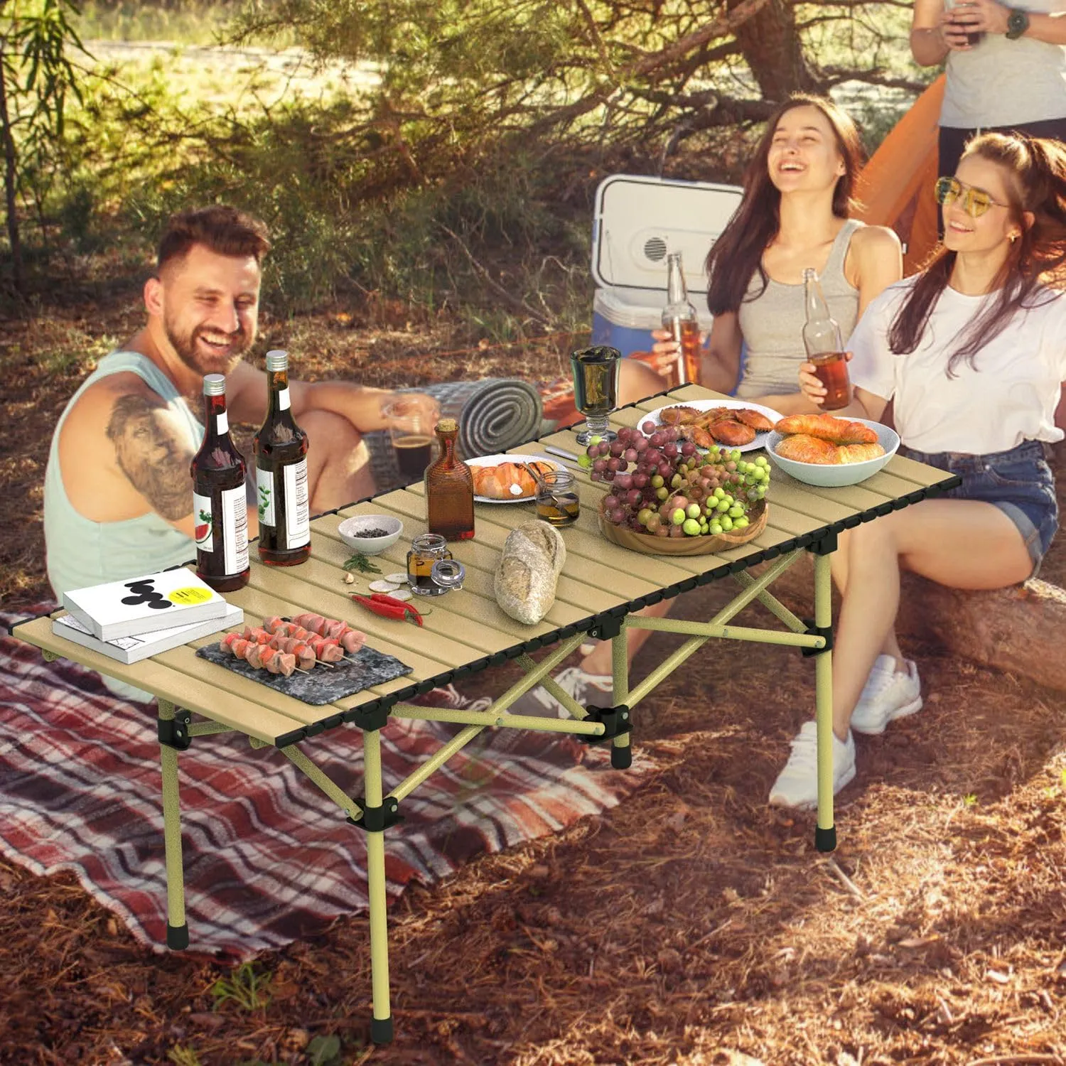 Ochine Folding Camping Table, Carbon Steel Folding Table Foldable Grill Table, Portable Foldable Table Portable Table Camp Table for Outdoor Camping Picnic Barbecue