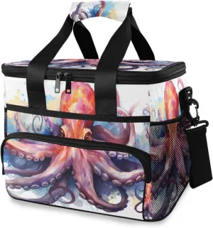 Octopus Ocean Map Colorful Cooler Bag Insulated Cooler Soft Sided Cooler 24 Can Portable Picnic Bag Large Leakproof Lunch Bag Box for Beach Grocery Camping Travel Car Men Women