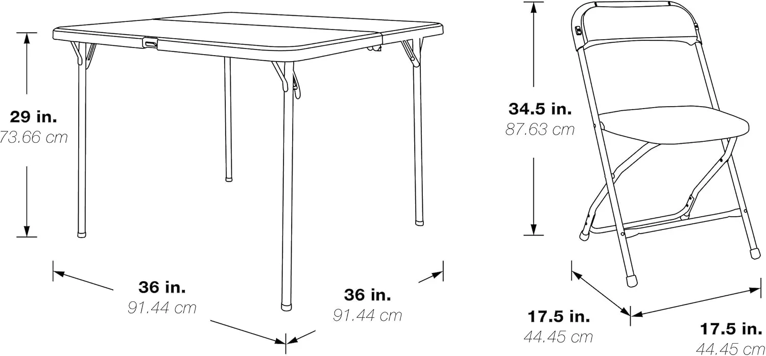 Office Star Resin 5-Piece Folding Square Table and Chair Set, Light Grey