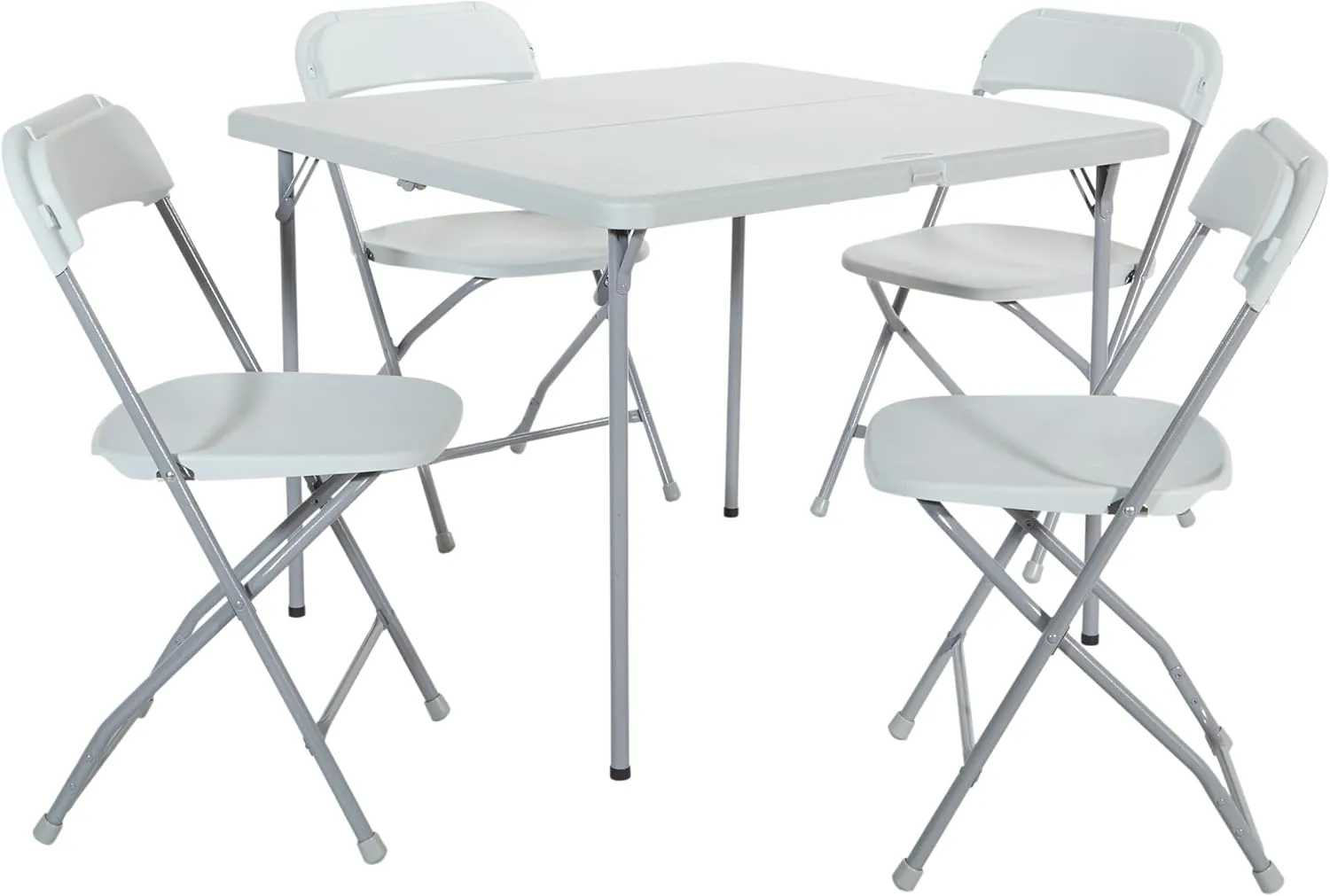Office Star Resin 5-Piece Folding Square Table and Chair Set, Light Grey