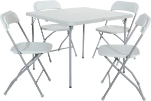 Office Star Resin 5-Piece Folding Square Table and Chair Set, Light Grey