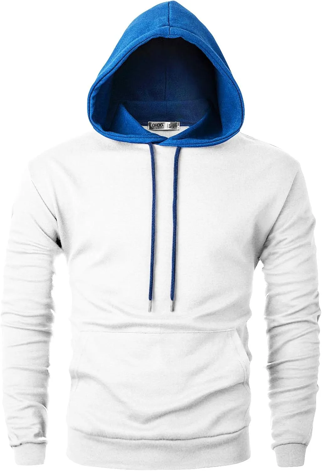 Ohoo Mens Color-Block Hooded Sweatshirt with Kangaroo Pocket Slim Fit Lightweight Pullover