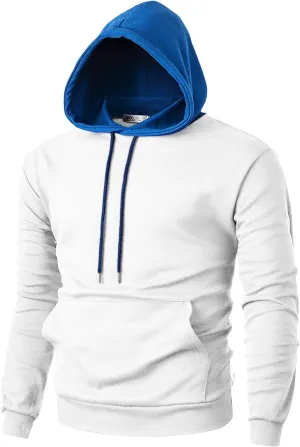 Ohoo Mens Color-Block Hooded Sweatshirt with Kangaroo Pocket Slim Fit Lightweight Pullover