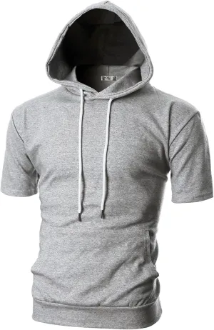 Ohoo Men's Short Sleeve Hoodie Pullover Slim Fit Lightweight Summer Hooded Sweatshirt