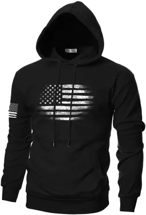 Ohoo Men's Slim Fit American Flag Hoodie Lightweight with Kangaroo Pocket
