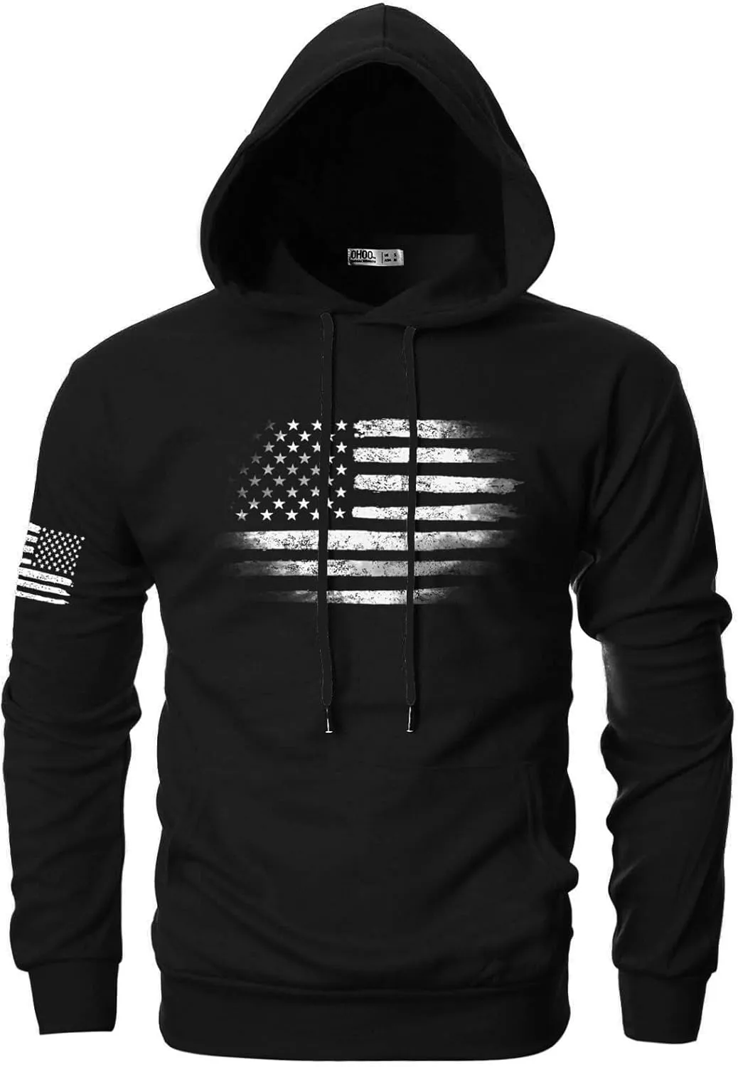 Ohoo Men's Slim Fit American Flag Hoodie Lightweight with Kangaroo Pocket