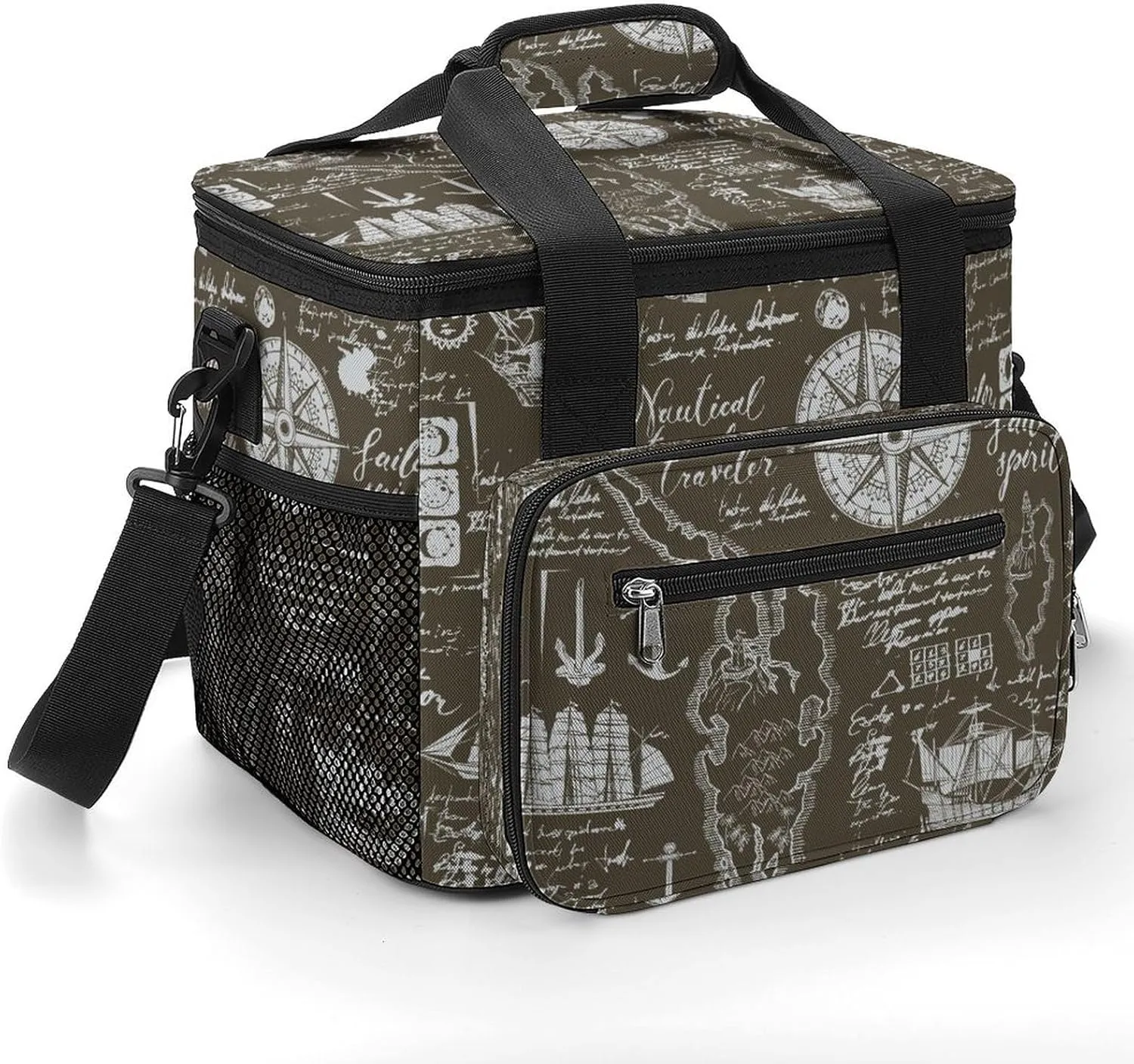 Old Caravels Wind Rose 22.5L Insulated Camping Coolers Bag Vintage Style Large Leakproof Ice Chest for Beach Travel Picnic