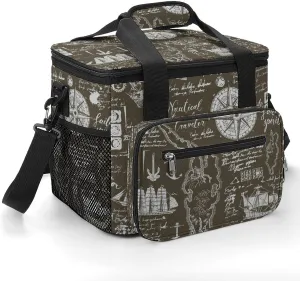 Old Caravels Wind Rose 22.5L Insulated Camping Coolers Bag Vintage Style Large Leakproof Ice Chest for Beach Travel Picnic