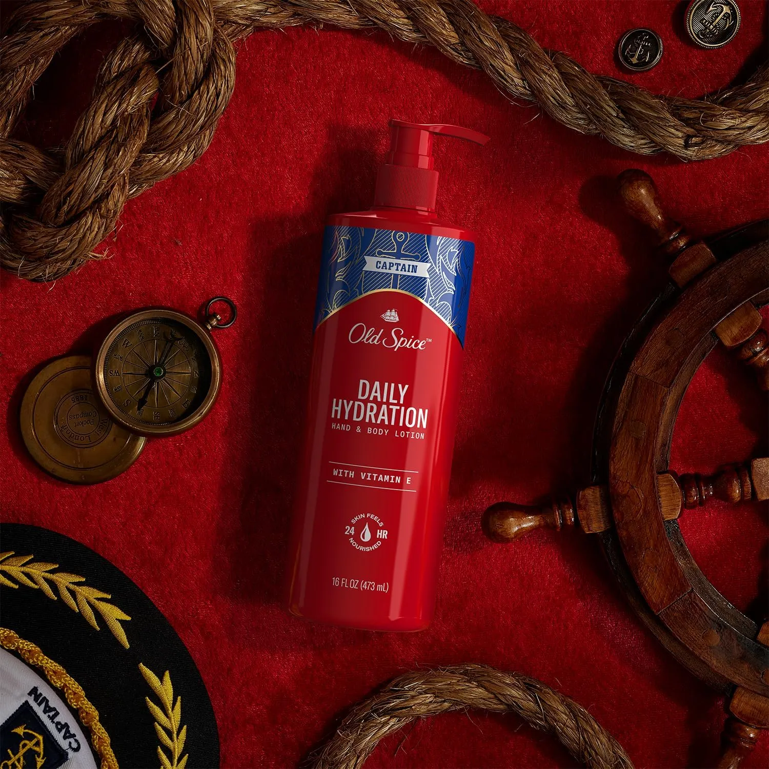 Old Spice Hand & Body Lotion for Men, Daily Hydration, 24/7 Hydration, 24/7 Replenishing Rich Moisture for Dry Skin, Lightweight Formula, Captain with Vitamin E Scent, 16 fl (Pack of 4)