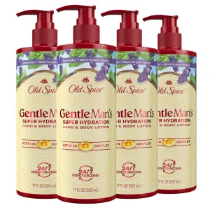 Old Spice Hand & Body Lotion for Men, Gentleman's Super Hydration, 24/7 Moisturizing with Vitamin B3 Complex, Fast Absorbing, Lavender   Mint Cream, 17 oz (Pack of 4)