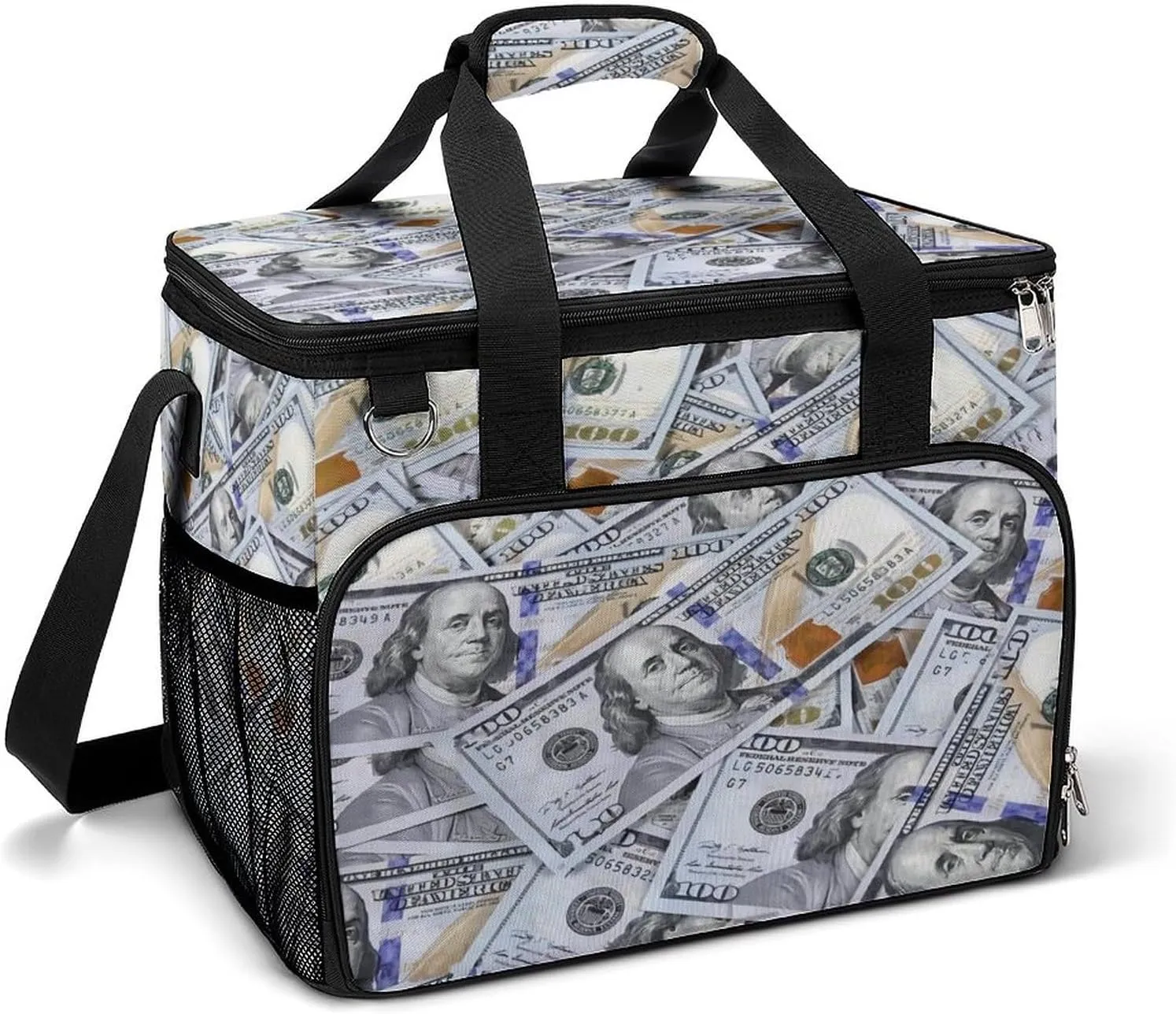 One Hundred Dollar Bills Cooler Bag, Collapsible Soft Sided Cooler, Large Leakproof Camping Cooler, Portable Travel Cooler for Camping, Road Trips