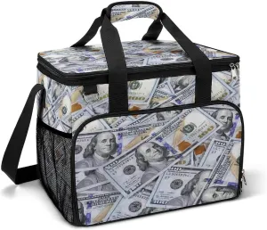 One Hundred Dollar Bills Cooler Bag, Collapsible Soft Sided Cooler, Large Leakproof Camping Cooler, Portable Travel Cooler for Camping, Road Trips