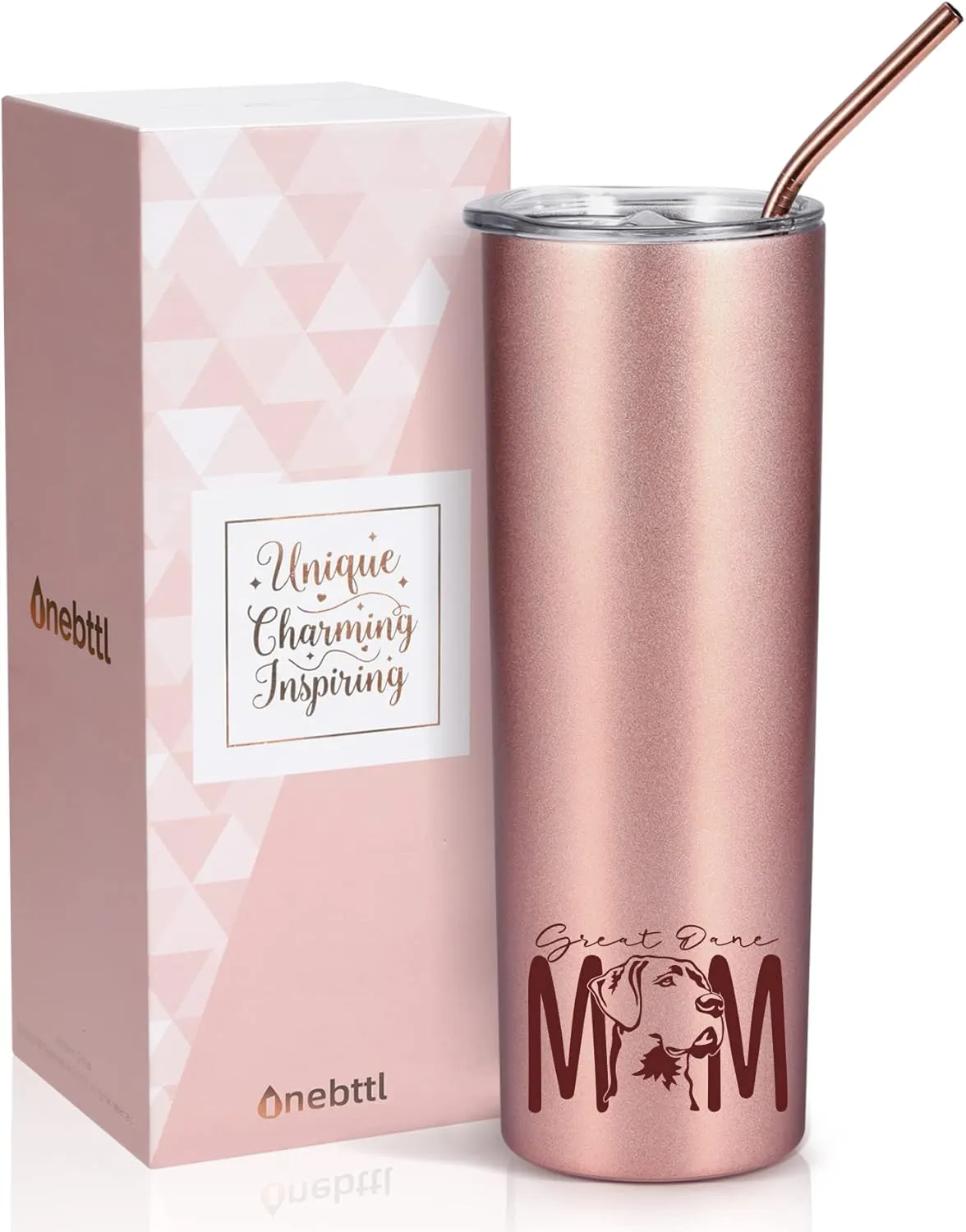 Onebttl Great Dane Gifts for Women, 20 oz Rose Gold Insulated Tumbler - Great Dane Mom