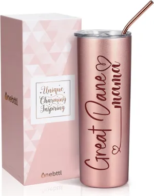 Onebttl Great Dane Gifts for Women, Best Great Dane Mom Gifts on Mother's Day, Unique Dog Mom Gifts for Great Dane Mama, Rose Gold Stainless Steel Insulated Tumbler 20 oz