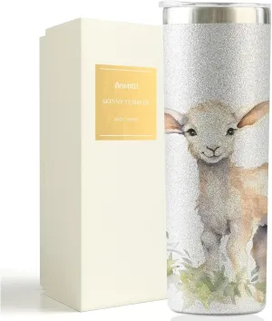 Onebttl Sheep Gifts, Sheep Tumbler for Sheep Owner & Lover, 20oz Stainless Steel Sliver Glitter Tumbler with Spill-Proof Lid, Gift Card & Box Included