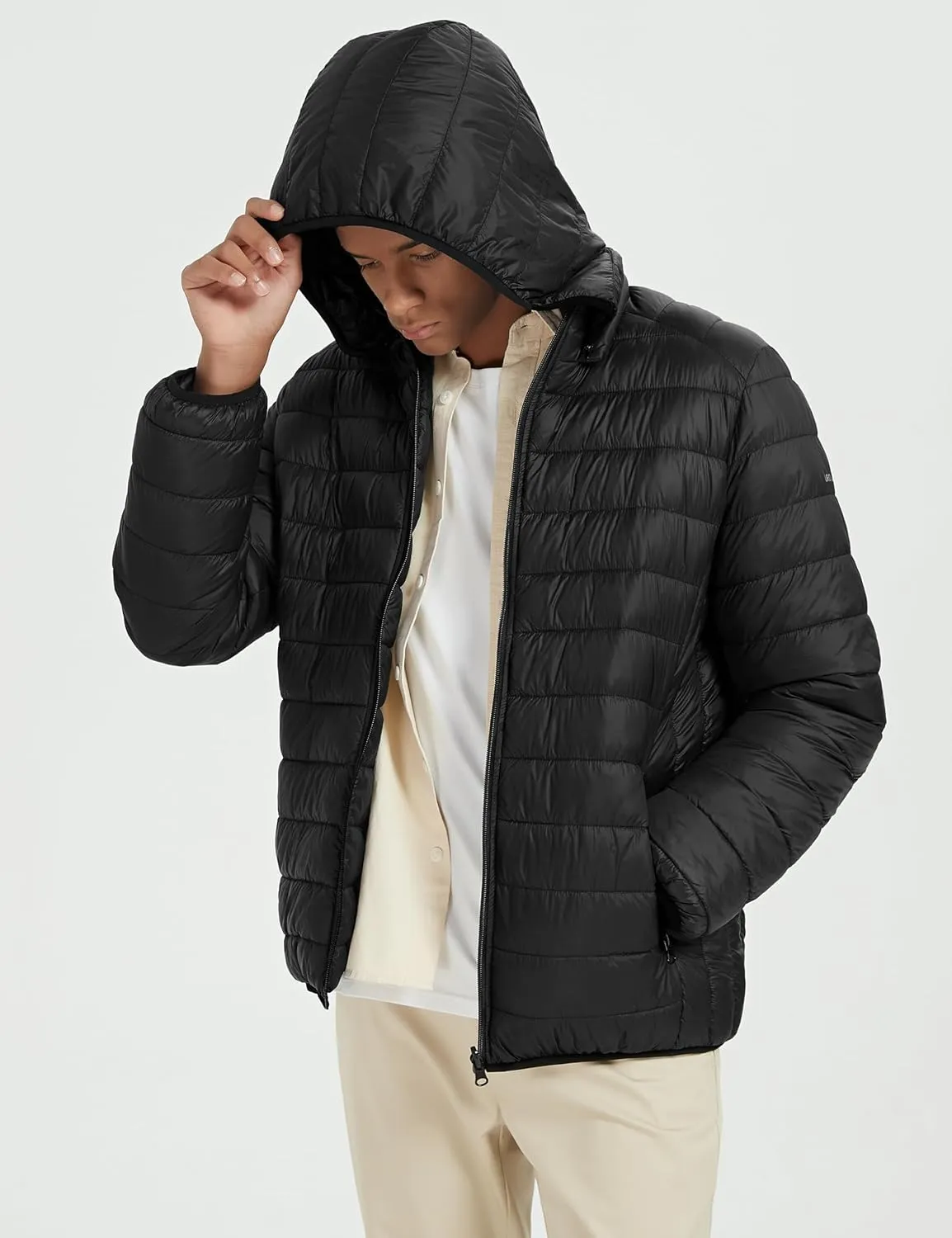 Orolay Men's Lightweight Hooded Puffer Jacket Packable Reversible Water-Resistant Winter Quilted Coat