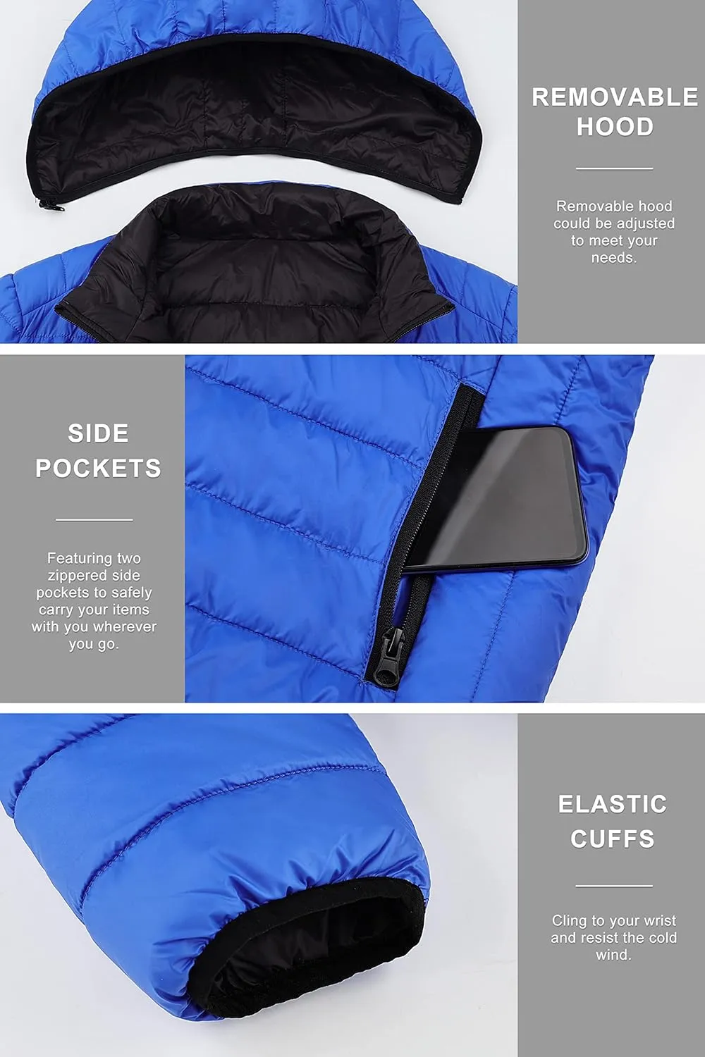 Orolay Men's Lightweight Hooded Puffer Jacket Packable Reversible Water-Resistant Winter Quilted Coat