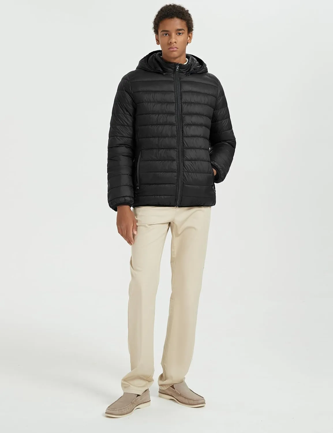 Orolay Men's Lightweight Hooded Puffer Jacket Packable Reversible Water-Resistant Winter Quilted Coat