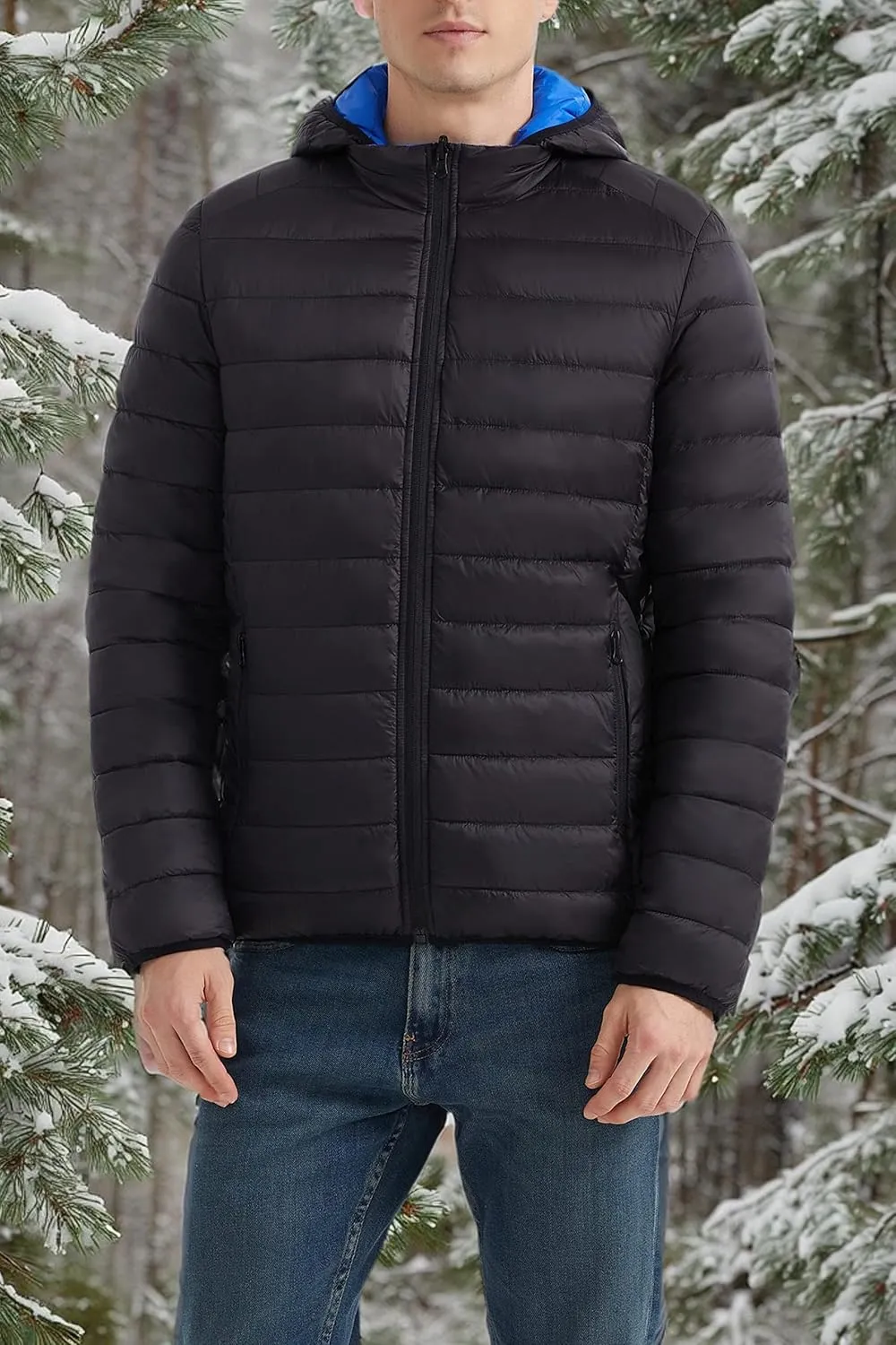 Orolay Men's Lightweight Hooded Puffer Jacket Packable Reversible Water-Resistant Winter Quilted Coat