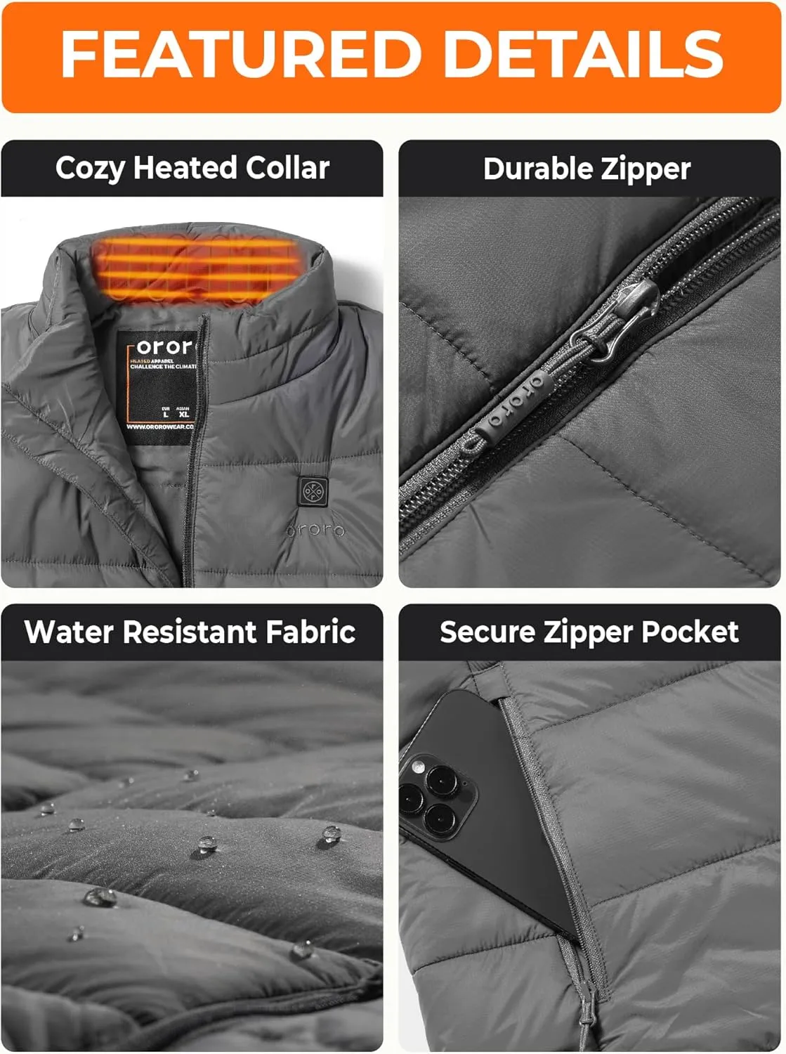 ORORO Men's Lightweight Heated Vest with Battery Pack (Charger Not Included)