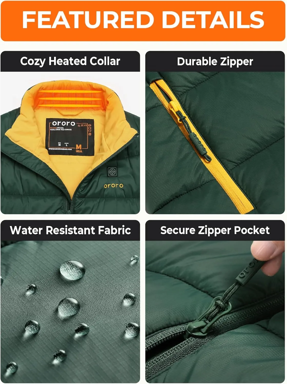 ORORO Men's Lightweight Heated Vest with Battery Pack (Charger Not Included)