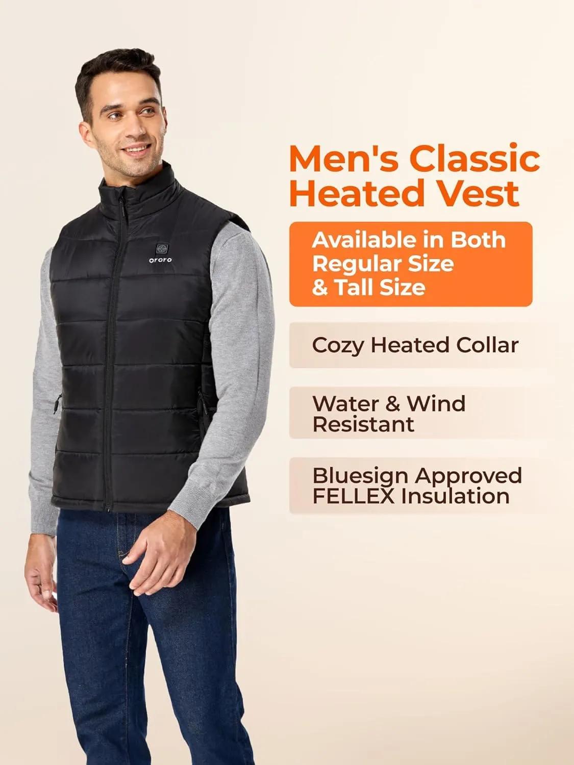 ORORO Men's Lightweight Heated Vest with Battery Pack (Charger Not Included)