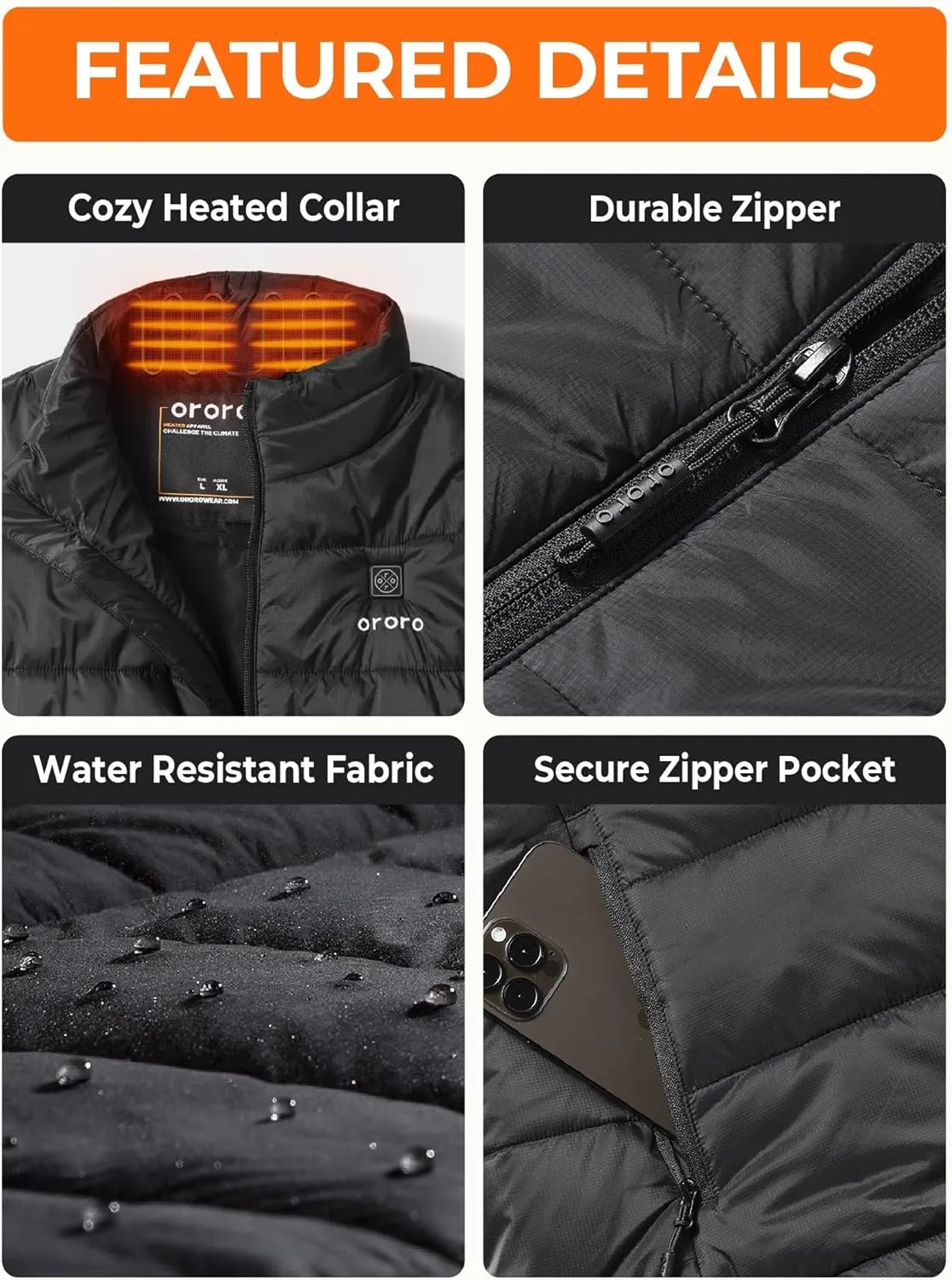 ORORO Men's Lightweight Heated Vest with Battery Pack (Charger Not Included)