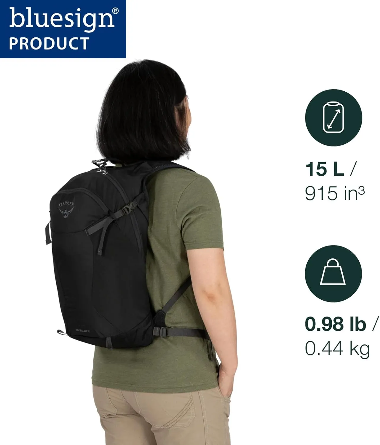 Osprey Sportlite 15L Unisex Lightweight Hiking Backpack, Tungsten/Grey Wolf
