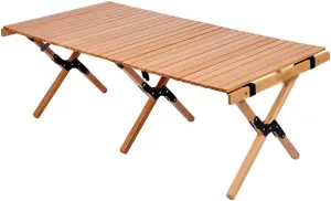 Outdoor Camping Picnic Wood Desk Folding Egg Roll Table Walnut Portable Foldable Self-Driving Tour Table(Wood Color,122 * 60 * 43cm)