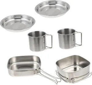 Outdoor Camping Tableware Cookware Camping Cooker Portable Picnic Cooking Pot Silver Stainless Steel
