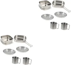 Outdoor Camping Tableware Cookware Camping Cooker Portable Picnic Cooking Pot Silver Stainless Steel
