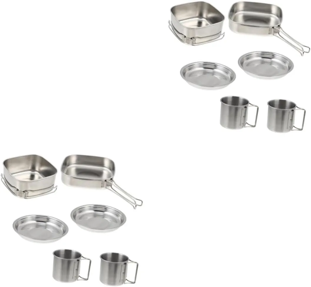 Outdoor Camping Tableware Cookware Camping Cooker Portable Picnic Cooking Pot Silver Stainless Steel