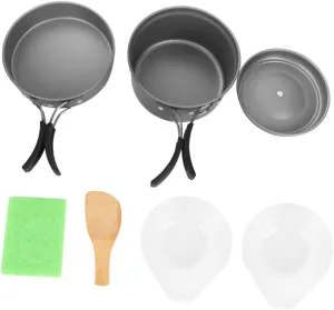 Outdoor Cookware Equipment Aluminum Alloy Camping Pots and Pans Set with Bowl Spoon Easy to Clean for Hiking