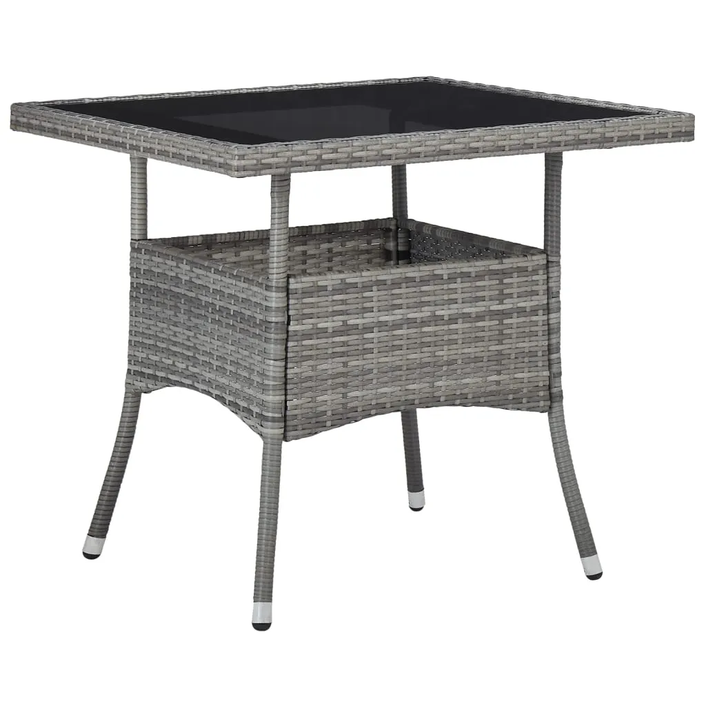 Outdoor Dining Table Garden Porch Patio Table with Glass Top PE Rattan
