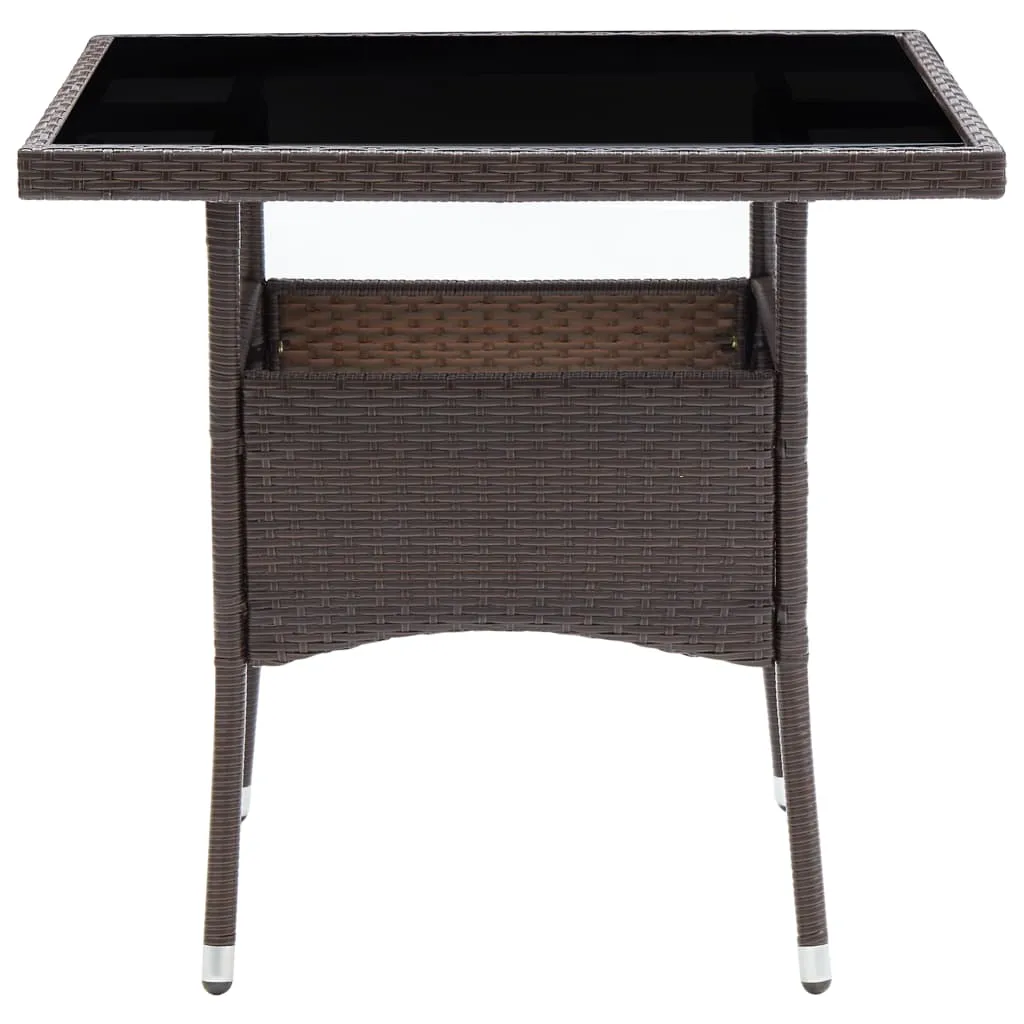 Outdoor Dining Table Garden Porch Patio Table with Glass Top PE Rattan
