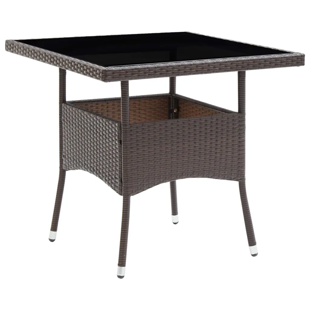 Outdoor Dining Table Garden Porch Patio Table with Glass Top PE Rattan