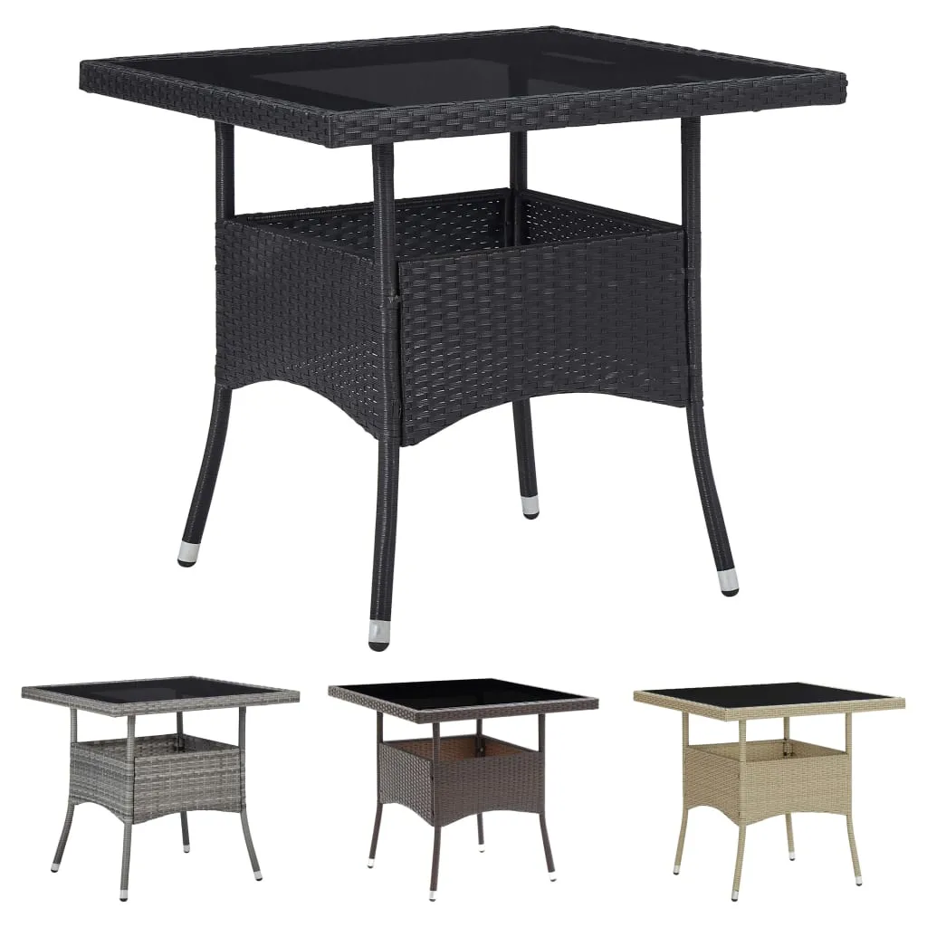 Outdoor Dining Table Garden Porch Patio Table with Glass Top PE Rattan