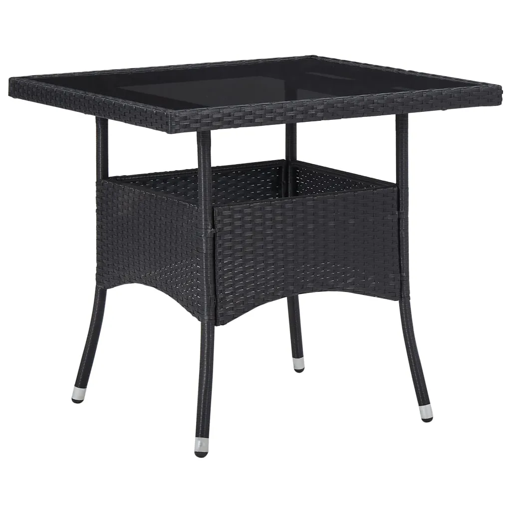 Outdoor Dining Table Garden Porch Patio Table with Glass Top PE Rattan