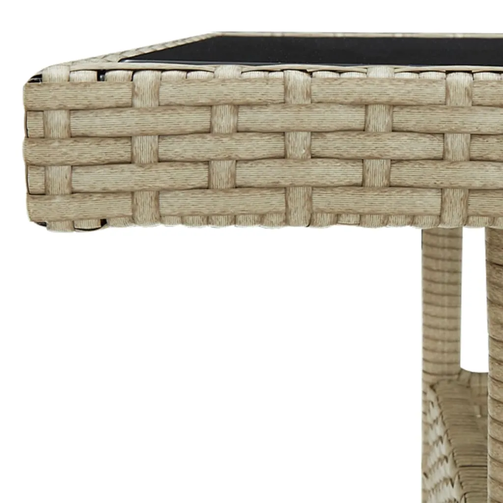 Outdoor Dining Table Garden Porch Patio Table with Glass Top PE Rattan