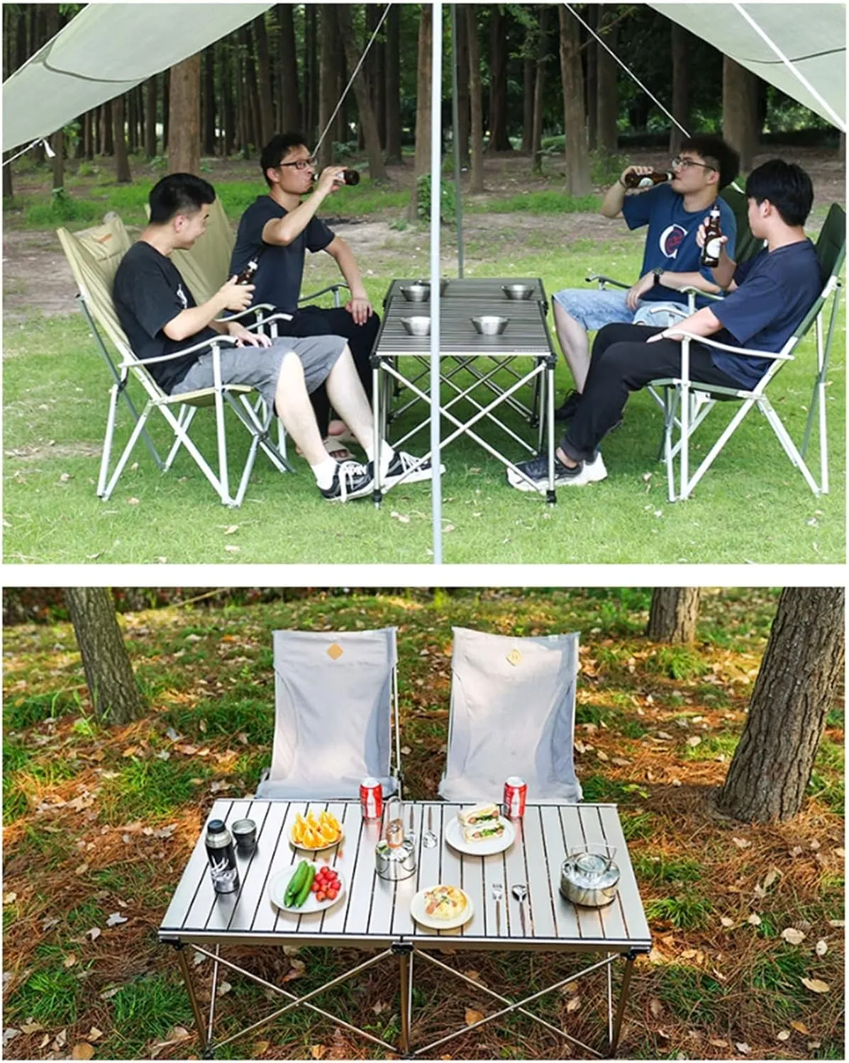 Outdoor Folding Portable Table, Camping Egg Roll Table, Household Aluminum Alloy Barbecue Picnic Telescopic Table 颜色 : Small Table 2house Chair  4 House Chair