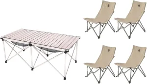 Outdoor Folding Portable Table, Camping Egg Roll Table, Household Aluminum Alloy Barbecue Picnic Telescopic Table 颜色 : Small Table 2house Chair  4 House Chair