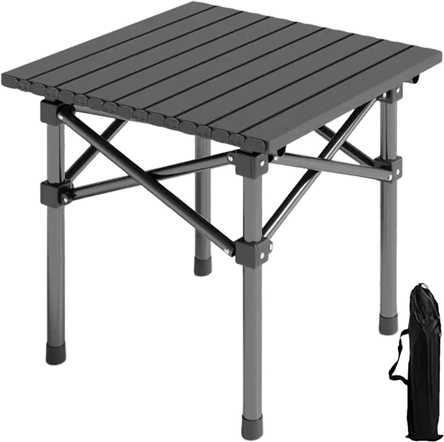 Outdoor Folding Table with Heavy Duty Carbon Steel Frame - Lightweight Height Adjustable Metal Table, Durable Portable Table with Fast Setup, Ideal Folding Table for Camping Black