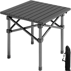 Outdoor Folding Table with Heavy Duty Carbon Steel Frame - Lightweight Height Adjustable Metal Table, Durable Portable Table with Fast Setup, Ideal Folding Table for Camping Black