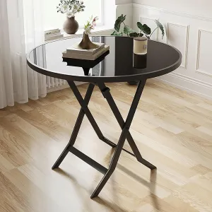 Outdoor Portable Camping Table, Portable Aluminum Picnic Table, Stable Solid Glass Folding Table, Foldable Roll-up Table with Handle for Indoor, Backyard, BBQ, Patio(Black,70cm)