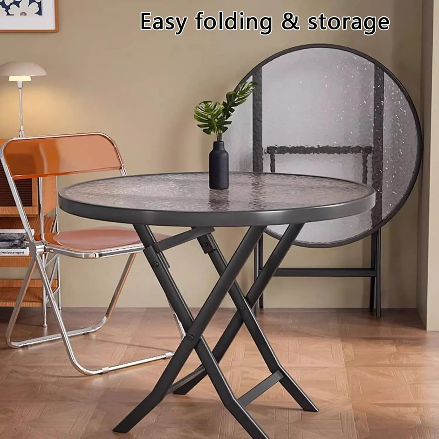 Outdoor Portable Camping Table, Portable Aluminum Picnic Table, Stable Solid Glass Folding Table, Foldable Roll-up Table with Handle for Indoor, Backyard, BBQ, Patio(Black,70cm)